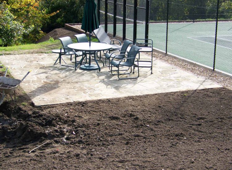 Grass Seeding in Dippenhall, Surrey - Recontouring of large areas of garden with imported topsoil and areas re-seeded on completion. Lawns & Turfing - MDB Landscapes