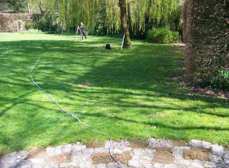 Grey Water Management Winchfield, Hampshire - The clients remit here was to enable the dispersal of excess grey water within their property. The solution proposed involved the controlled discharge of grey water through a drainage layer. Garden Drainage - MDB Landscapes