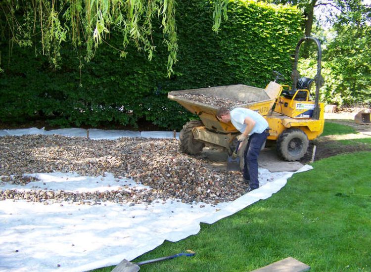 Grey Water Management Winchfield, Hampshire - The clients remit here was to enable the dispersal of excess grey water within their property. The solution proposed involved the controlled discharge of grey water through a drainage layer. Garden Drainage - MDB Landscapes