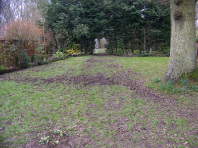 Turfing and Drainage in Winchester, Hampshire - Drainage issues were dealt with first to enable the laying of two new areas of lawn. Lawns & Turfing - MDB Landscapes