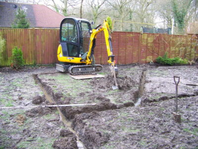 Turfing and Drainage in Winchester, Hampshire - Drainage issues were dealt with first to enable the laying of two new areas of lawn. Lawns & Turfing - MDB Landscapes