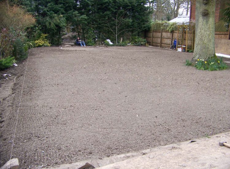 Turfing and Drainage in Winchester, Hampshire - Drainage issues were dealt with first to enable the laying of two new areas of lawn. Lawns & Turfing - MDB Landscapes