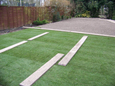 Turfing and Drainage in Winchester, Hampshire - Drainage issues were dealt with first to enable the laying of two new areas of lawn. Lawns & Turfing - MDB Landscapes