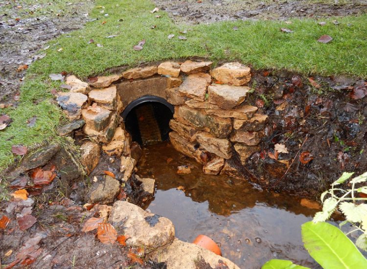 Lawn Drainage with Ditch Management Bramley, Guildford, Surrey, GU5 - Runoff from adjacent fields and neighbouring scrubland with flooding issues causing a permently boggy rear garden lawn. Lawn Drainage with Ditch Management Bramley, Guildford, Surrey, GU5 - Runoff from adjacent fields and neighbouring scrubland with flooding issues causing a permently boggy rear garden lawn.