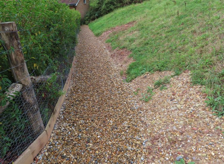 Garden Drainage in Chiddingfold, Godalming, Surrey, GU8 - Failing drainage infrastructure and runoff from a steep emabankment. Garden Drainage in Chiddingfold, Godalming, Surrey, GU8 - Failing drainage infrastructure and runoff from a steep emabankment.