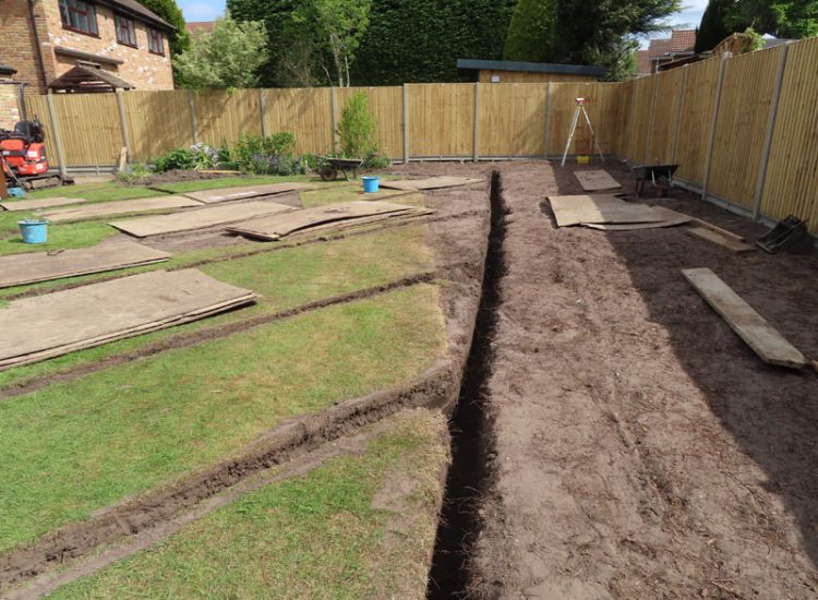 Garden Drainage and Landscaping Sandhurst, Berkshire, GU47 - Garden drainage was part of this project to assist in a new lawn, planting border areas and a new paved terrace. Garden Drainage and Landscaping Sandhurst, Berkshire, GU47 - Garden drainage was part of this project to assist in a new lawn, planting border areas and a new paved terrace.