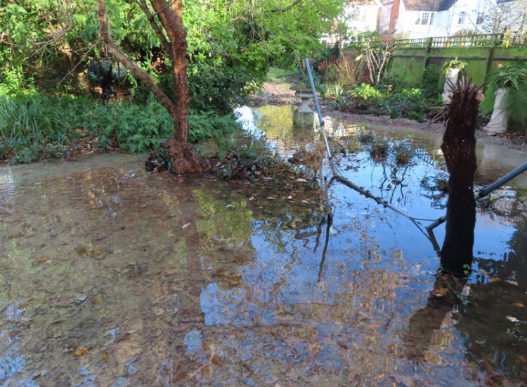 Garden Drainage and Landscaping Surbiton, Greater London, KT6 - A problematic area of garden prone to flooding due to ingress from a neighbouring property. Garden Drainage and Landscaping Surbiton, Greater London, KT6 - A problematic area of garden prone to flooding due to ingress from a neighbouring property.
