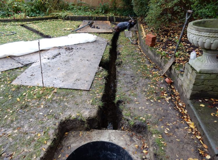 Lawn and Garden Drainage Dulwich, London, SE21 - Following an extensive house development and installation of soakaways within lawn areas, major flooding issues occured within a lower neighbouring garden. Lawn and Garden Drainage Dulwich, London, SE21 - Following an extensive house development and installation of soakaways within lawn areas, major flooding issues occured within a lower neighbouring garden.