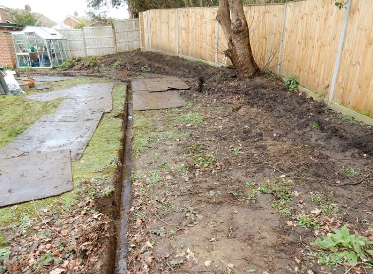 Garden and Lawn Drainage Liss, Hampshire, GU33 - A moderately sized rear garden backing onto and near a pond with its surround set higher than the rear garden. Garden and Lawn Drainage Liss, Hampshire, GU33 - A moderately sized rear garden backing onto and near a pond with its surround set higher than the rear garden.