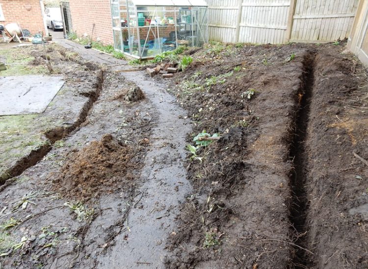 Garden and Lawn Drainage Liss, Hampshire, GU33 - A moderately sized rear garden backing onto and near a pond with its surround set higher than the rear garden. Garden and Lawn Drainage Liss, Hampshire, GU33 - A moderately sized rear garden backing onto and near a pond with its surround set higher than the rear garden.
