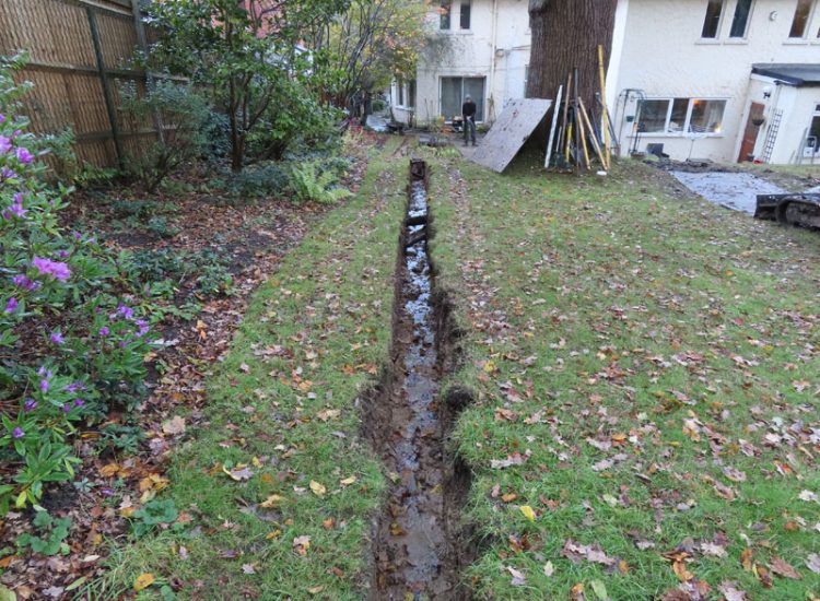 Garden and Lawn Drainage Wimbledon, London, SW19 - Increasing ingress from neighbouring higher ground at the top of this garden causing major issues over border and lawn areas through out the garden. Garden and Lawn Drainage Wimbledon, London, SW19 - Increasing ingress from neighbouring higher ground at the top of this garden causing major issues over border and lawn areas through out the garden.