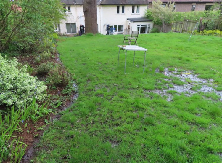 Garden and Lawn Drainage Wimbledon, London, SW19 - Increasing ingress from neighbouring higher ground at the top of this garden causing major issues over border and lawn areas through out the garden. Garden and Lawn Drainage Wimbledon, London, SW19 - Increasing ingress from neighbouring higher ground at the top of this garden causing major issues over border and lawn areas through out the garden.