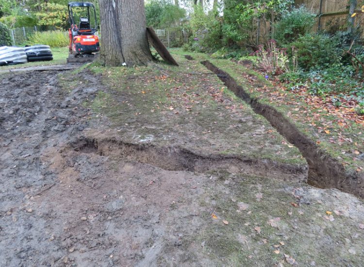 Garden and Lawn Drainage Wimbledon, London, SW19 - Increasing ingress from neighbouring higher ground at the top of this garden causing major issues over border and lawn areas through out the garden. Garden and Lawn Drainage Wimbledon, London, SW19 - Increasing ingress from neighbouring higher ground at the top of this garden causing major issues over border and lawn areas through out the garden.