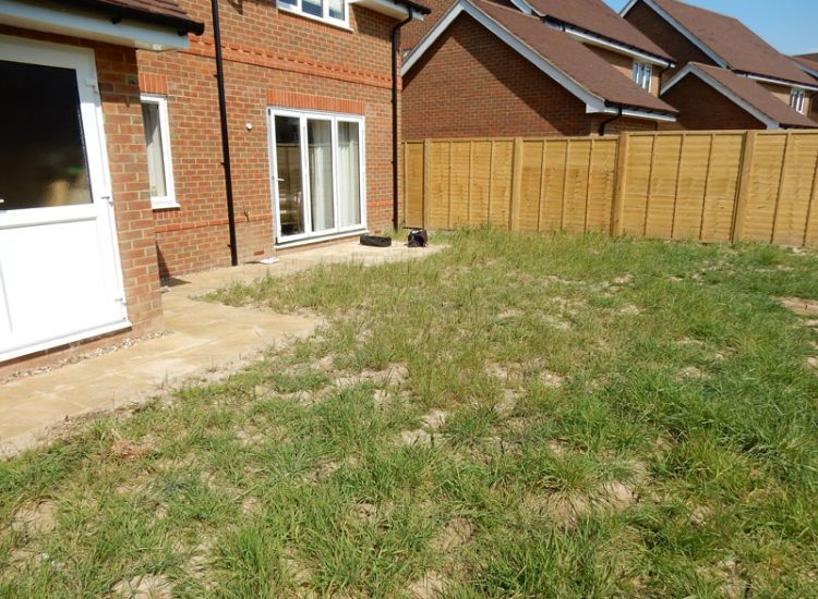 Garden Paving Bramley, Tadley, Hampshire, RG26 - Kota yellow limestone paving to form a terrace area and pathway. Garden Paving Bramley, Tadley, Hampshire, RG26 - Kota yellow limestone paving to form a terrace area and pathway.