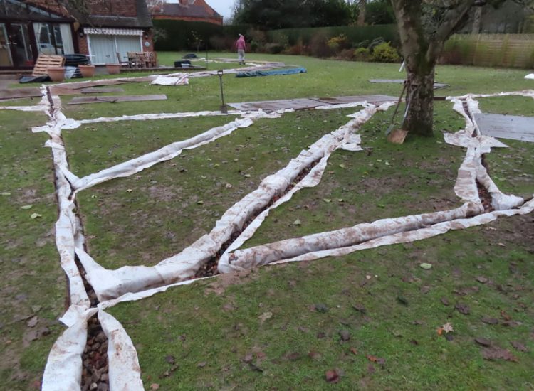 Lawn Drainage Guildford, Surrey, GU4 - Substatial lawn areas suffering from drainage issues caused by runoff and ingress from neighbouring open land and the clay based soil type. Lawn Drainage Guildford, Surrey, GU4 - Substatial lawn areas suffering from drainage issues caused by runoff and ingress from neighbouring open land and the clay based soil type.