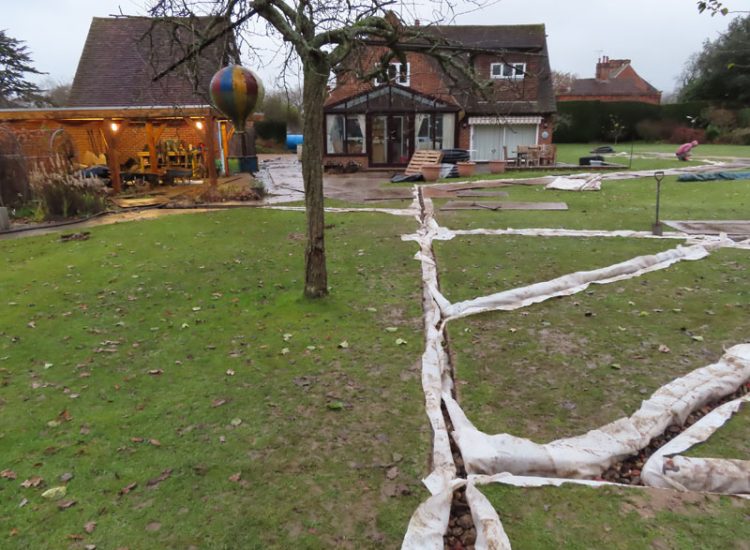 Lawn Drainage Guildford, Surrey, GU4 - Substatial lawn areas suffering from drainage issues caused by runoff and ingress from neighbouring open land and the clay based soil type. Lawn Drainage Guildford, Surrey, GU4 - Substatial lawn areas suffering from drainage issues caused by runoff and ingress from neighbouring open land and the clay based soil type.