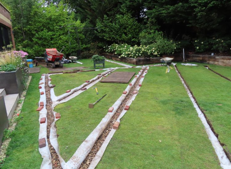 Lawn Drainage Hersham, Walton-on-Thames, Surrey, KT12 - A recently completed landscaped garden with drainage issues. Lawn Drainage Hersham, Walton-on-Thames, Surrey, KT12 - A recently completed landscaped garden with drainage issues.