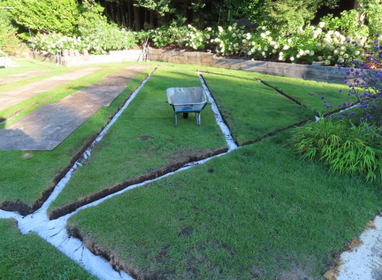 Lawn Drainage Hersham, Walton-on-Thames, Surrey, KT12 - A recently completed landscaped garden with drainage issues. Lawn Drainage Hersham, Walton-on-Thames, Surrey, KT12 - A recently completed landscaped garden with drainage issues.
