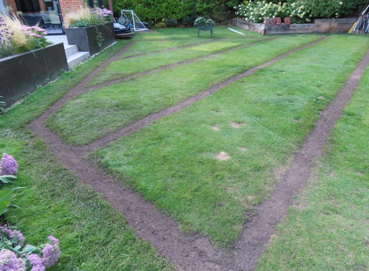 Lawn Drainage Hersham, Walton-on-Thames, Surrey, KT12 - A recently completed landscaped garden with drainage issues. Lawn Drainage Hersham, Walton-on-Thames, Surrey, KT12 - A recently completed landscaped garden with drainage issues.