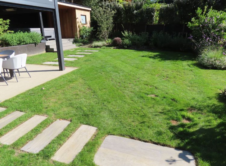 Lawn Drainage Hersham, Walton-on-Thames, Surrey, KT12 - A recently completed landscaped garden with drainage issues.