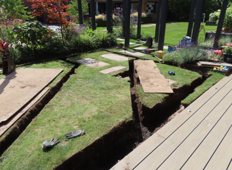 Lawn Drainage Hersham, Walton-on-Thames, Surrey, KT12 - A recently completed landscaped garden with drainage issues. Lawn Drainage Hersham, Walton-on-Thames, Surrey, KT12 - A recently completed landscaped garden with drainage issues.