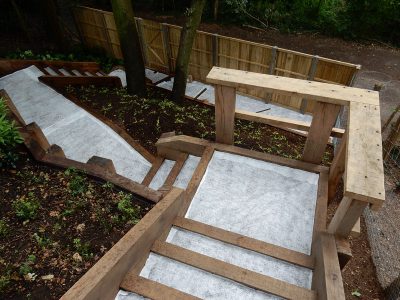 New Oak Sleeper Steps Farnham, Surrey, GU9 - Extensive oak sleeper steps incorporated through an embankment area. New Oak Sleeper Steps Farnham, Surrey, GU9 - Extensive oak sleeper steps incorporated through an embankment area.