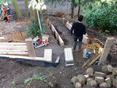 New Oak Sleeper Steps Farnham, Surrey, GU9 - Extensive oak sleeper steps incorporated through an embankment area. New Oak Sleeper Steps Farnham, Surrey, GU9 - Extensive oak sleeper steps incorporated through an embankment area.