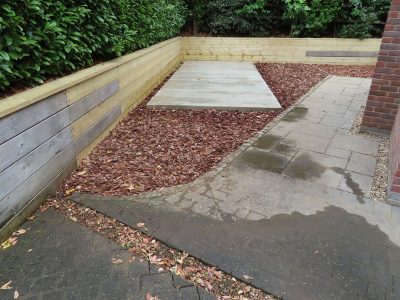 Timber Retaining Walling Claygate, Surrey, KT10 - Repair and replacement of sections of old, dilapidated timber walling. Timber Retaining Walling Claygate, Surrey, KT10 - Repair and replacement of sections of old, dilapidated timber walling.