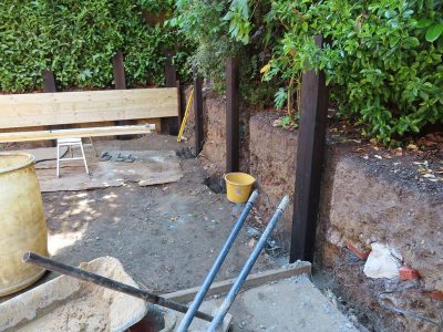 Timber Retaining Walling Claygate, Surrey, KT10 - Repair and replacement of sections of old, dilapidated timber walling. Timber Retaining Walling Claygate, Surrey, KT10 - Repair and replacement of sections of old, dilapidated timber walling.