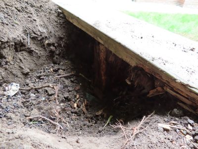 Timber Retaining Walling Claygate, Surrey, KT10 - Repair and replacement of sections of old, dilapidated timber walling. Timber Retaining Walling Claygate, Surrey, KT10 - Repair and replacement of sections of old, dilapidated timber walling.