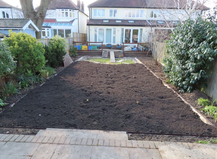 Turfing and Lawn Drainage Surbiton, Greater London, KT5 - A moderately sized urban town garden requiring a new lawn with lawn drainage to assist. Turfing and Lawn Drainage Surbiton, Greater London, KT5 - A moderately sized urban town garden requiring a new lawn with lawn drainage to assist.