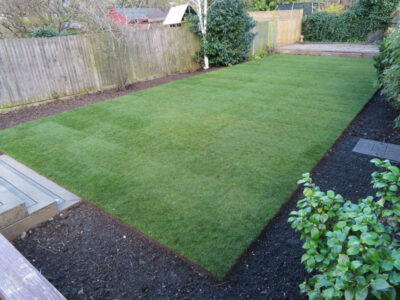 Turfing and Lawn Drainage Surbiton, Greater London, KT5 - A moderately sized urban town garden requiring a new lawn with lawn drainage to assist. Turfing and Lawn Drainage Surbiton, Greater London, KT5 - A moderately sized urban town garden requiring a new lawn with lawn drainage to assist.