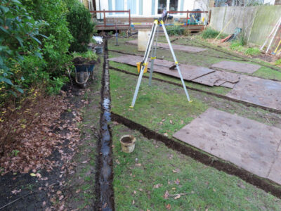 Turfing and Lawn Drainage Surbiton, Greater London, KT5 - A moderately sized urban town garden requiring a new lawn with lawn drainage to assist. Turfing and Lawn Drainage Surbiton, Greater London, KT5 - A moderately sized urban town garden requiring a new lawn with lawn drainage to assist.