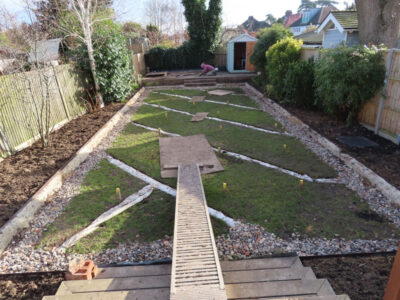 Turfing and Lawn Drainage Surbiton, Greater London, KT5 - A moderately sized urban town garden requiring a new lawn with lawn drainage to assist. Turfing and Lawn Drainage Surbiton, Greater London, KT5 - A moderately sized urban town garden requiring a new lawn with lawn drainage to assist.