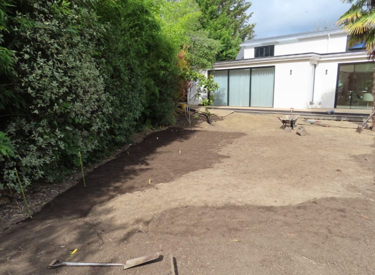 Turfing and Lawn Drainage Esher, Surrey KT10 - Turfing of a rear garden after a drainage installation. Turfing and Lawn Drainage Esher, Surrey KT10 - Turfing of a rear garden after a drainage installation.