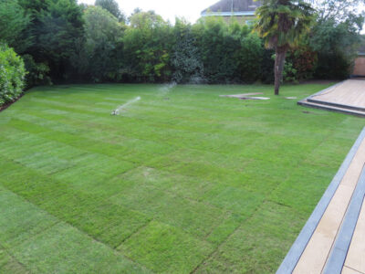 Turfing and Lawn Drainage Esher, Surrey KT10 - Turfing of a rear garden after a drainage installation. Turfing and Lawn Drainage Esher, Surrey KT10 - Turfing of a rear garden after a drainage installation.
