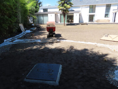 Turfing and Lawn Drainage Esher, Surrey KT10 - Turfing of a rear garden after a drainage installation. Turfing and Lawn Drainage Esher, Surrey KT10 - Turfing of a rear garden after a drainage installation.