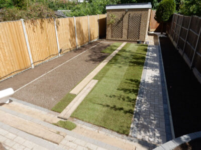 Turfing North Finchly, London, N12 - A small new lawn laid after lawn drainage including a drainge layer had been installed to assist with the drainage issues. Turfing North Finchly, London, N12 - A small new lawn laid after lawn drainage including a drainge layer had been installed to assist with the drainage issues.