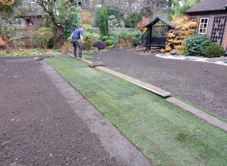 Turfing in Fleet, Hampshire, GU51 - A replacement lawn with new imported soil medium.